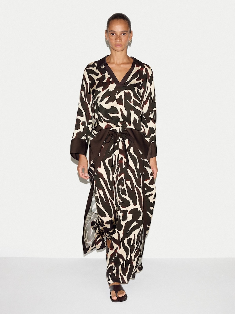 Jigsaw Brown Zebra Satin Wrap Trousers - Image 1 of 6
