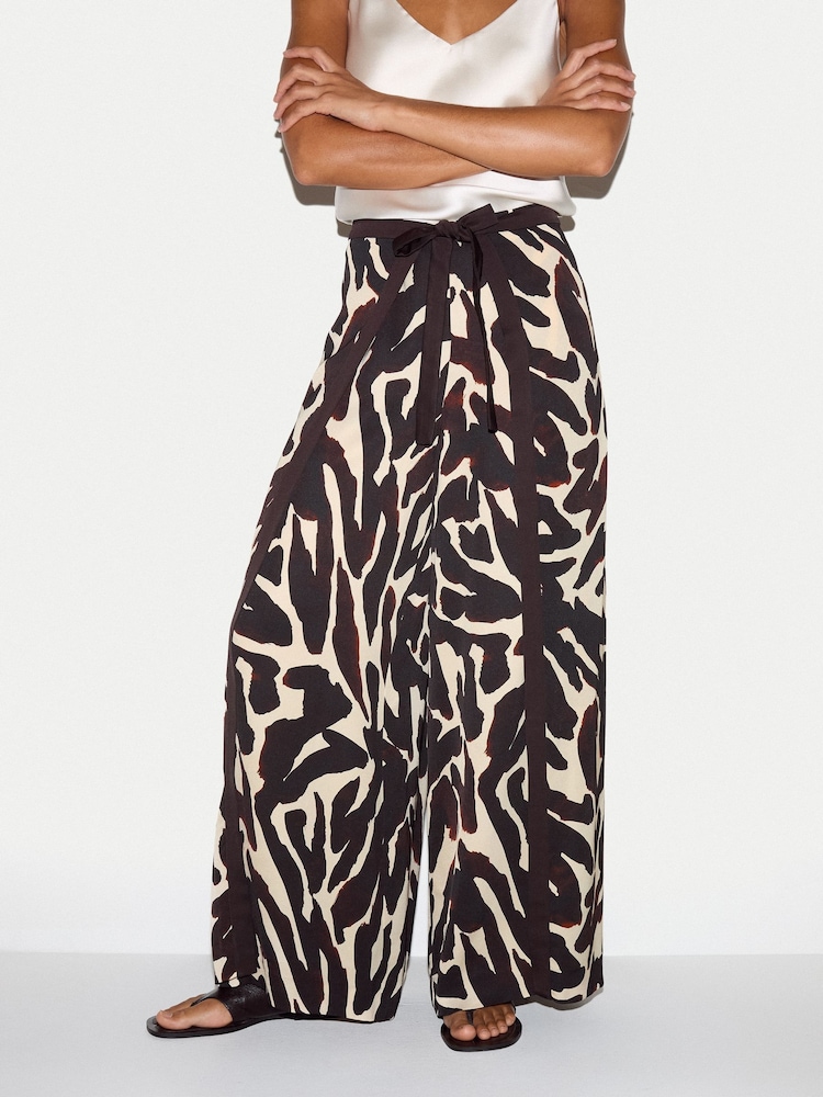 Jigsaw Brown Zebra Satin Wrap Trousers - Image 2 of 6