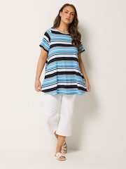 Yours Curve Blue/Black Stripe Ribbed Swing Top - Image 2 of 5