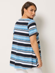 Yours Curve Blue/Black Stripe Ribbed Swing Top - Image 3 of 5