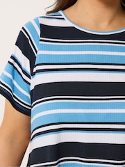 Yours Curve Blue/Black Stripe Ribbed Swing Top - Image 4 of 5