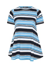 Yours Curve Blue/Black Stripe Ribbed Swing Top - Image 5 of 5