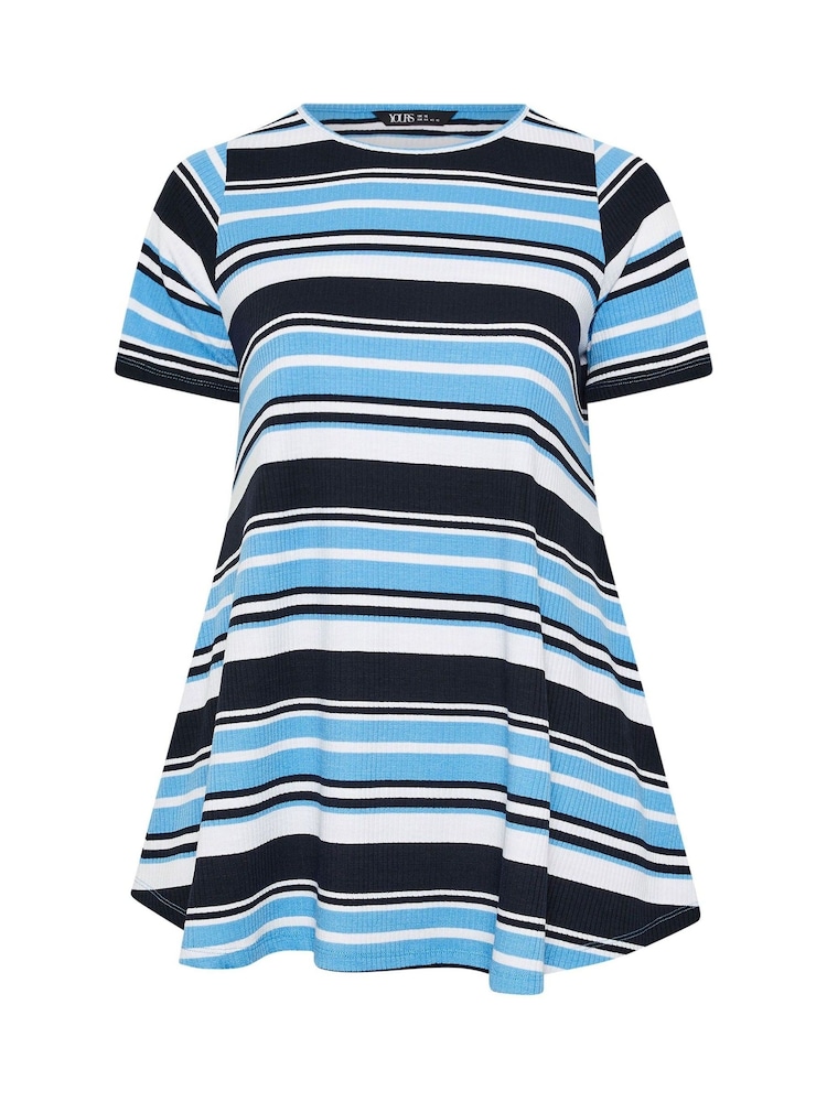 Yours Curve Blue/Black Stripe Ribbed Swing Top - Image 5 of 5