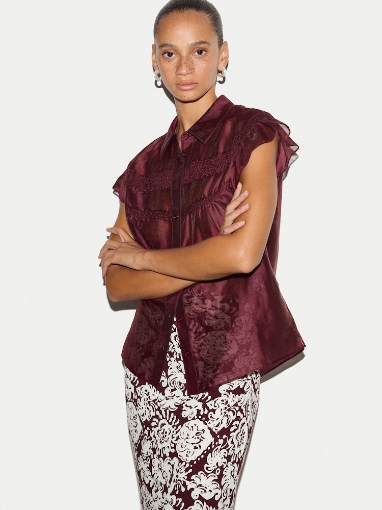 Jigsaw Red Smocking Blouse - Image 1 of 5 Jigsaw Red Smocking Blouse - Image 1 of 5