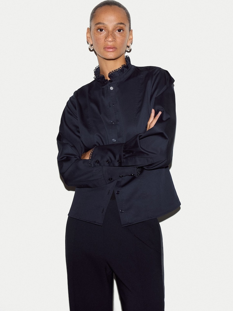 Jigsaw Blue Slim Stand Collar Shirt - Image 1 of 6 Jigsaw Blue Slim Stand Collar Shirt - Image 1 of 6