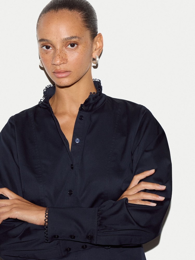 Jigsaw Blue Slim Stand Collar Shirt - Image 2 of 6 Jigsaw Blue Slim Stand Collar Shirt - Image 2 of 6