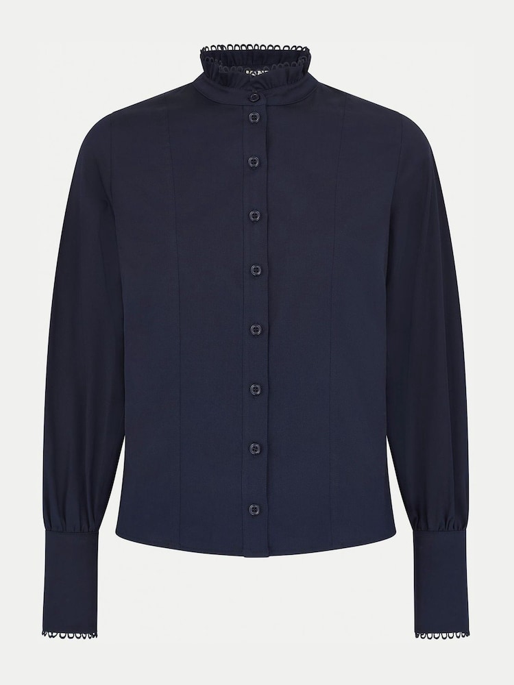 Jigsaw Blue Slim Stand Collar Shirt - Image 6 of 6 Jigsaw Blue Slim Stand Collar Shirt - Image 6 of 6