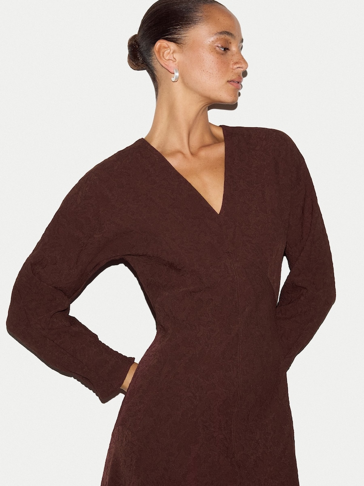 Jigsaw Brown V-Neck Godet Dress - Image 2 of 5 Jigsaw Brown V-Neck Godet Dress - Image 2 of 5