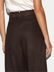 Jigsaw Brown Linen Structured Pleat Trousers - Image 3 of 4