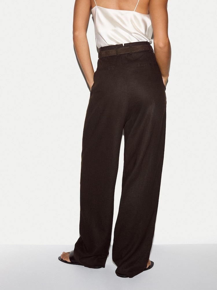 Jigsaw Brown Linen Structured Pleat Trousers - Image 4 of 4 Jigsaw Brown Linen Structured Pleat Trousers - Image 4 of 4