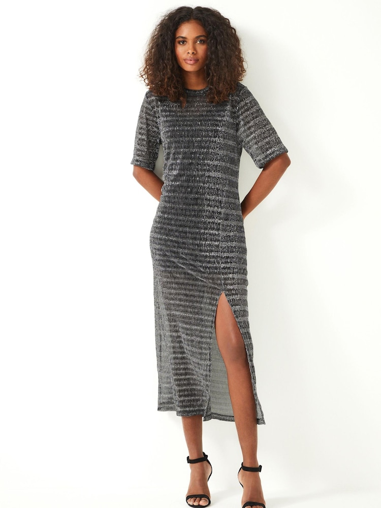 Silver Sparkle Short Sleeve Midi T-Shirt Dress - Image 1 of 6