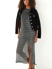 Silver Sparkle Short Sleeve Midi T-Shirt Dress - Image 3 of 6