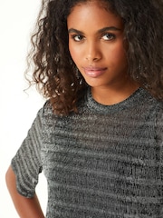 Silver Sparkle Short Sleeve Midi T-Shirt Dress - Image 4 of 6