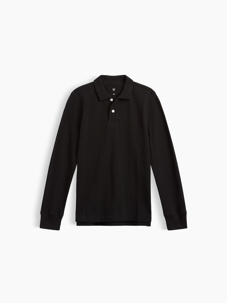 Gap Black Uniform Pique Long Sleeve Polo Shirt (4-13yrs) - Image 1 of 3