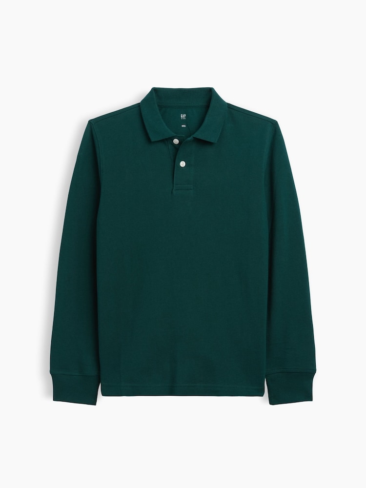 Gap Green Uniform Pique Long Sleeve Polo Shirt (4-13yrs) - Image 1 of 3 Gap Green Uniform Pique Long Sleeve Polo Shirt (4-13yrs) - Image 1 of 3