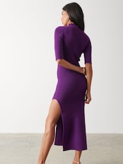 Pretty Lavish Purple Lygia Slit Midaxi Ribbed Knitted Jumper Dress - Image 2 of 3