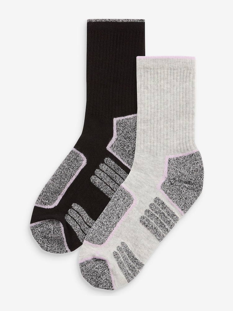 Black/Grey Next Active Sports Walking Ankle Socks 2 Pack - Image 1 of 4