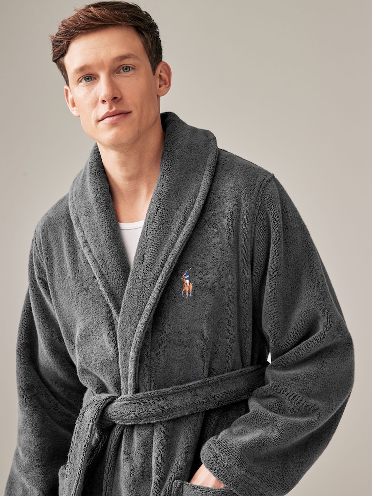 Polo Ralph Lauren Dark Grey Shawl Collar Dressing Gown - Image 3 of 5