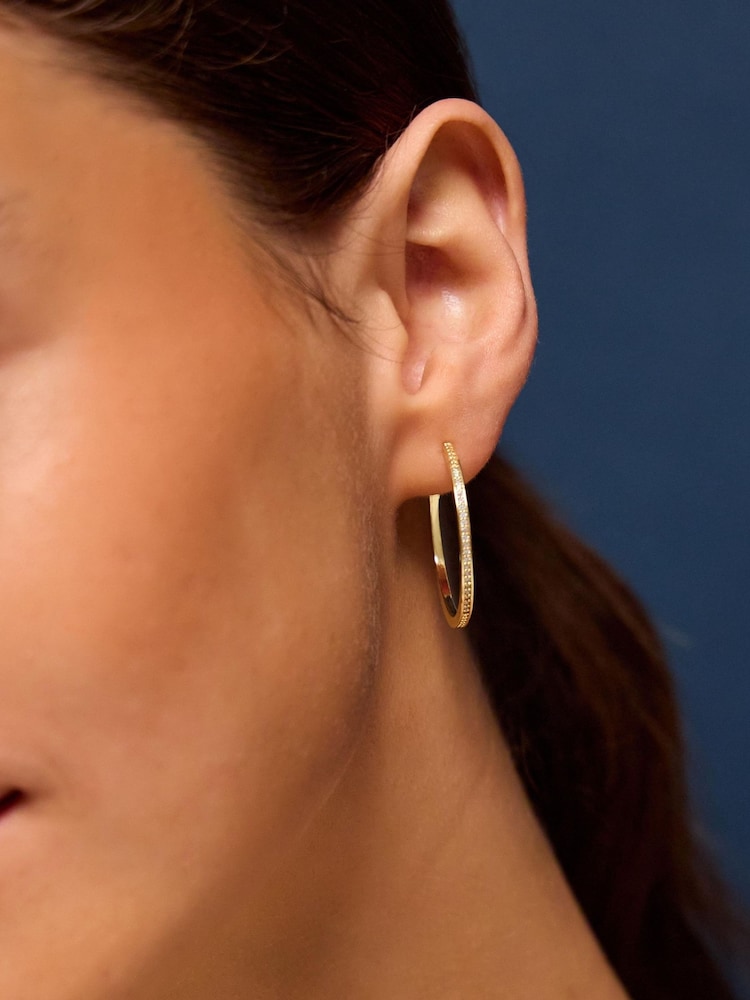 Accessorize Gold Tone 14ct Pavé Hoop Earrings - Image 2 of 2 Accessorize Gold Tone 14ct Pavé Hoop Earrings - Image 2 of 2