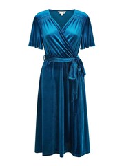 Yumi Blue Wrap Over Midi Dress With Angel Sleeves and Split Hem - Image 5 of 5
