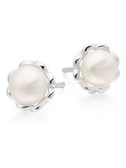 Beaverbrooks Children’s Mini B Silver Freshwater Cultured Pearl Flower Earrings - Image 2 of 3