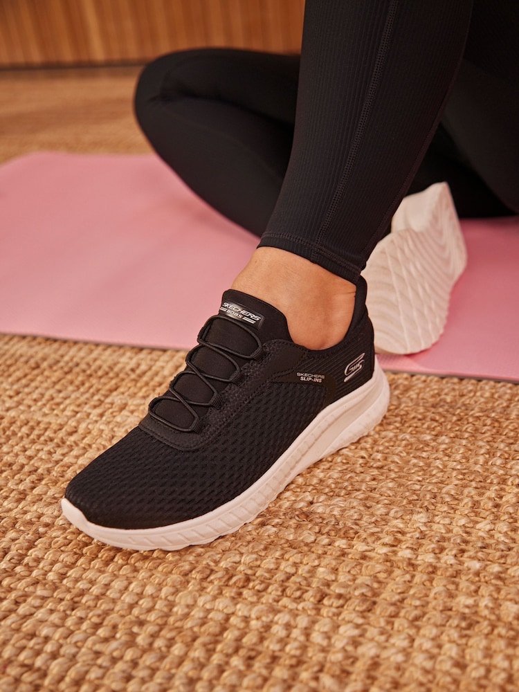 Skechers Black White Standard Fit Slip-Ins: BOBS Sport Squad Chaos Trainers - Image 1 of 8