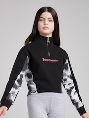 Juicy Couture Black Girls Marble Print Panel 1/4 Zip Sweatshirt - Image 1 of 8