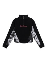 Juicy Couture Black Girls Marble Print Panel 1/4 Zip Sweatshirt - Image 5 of 8