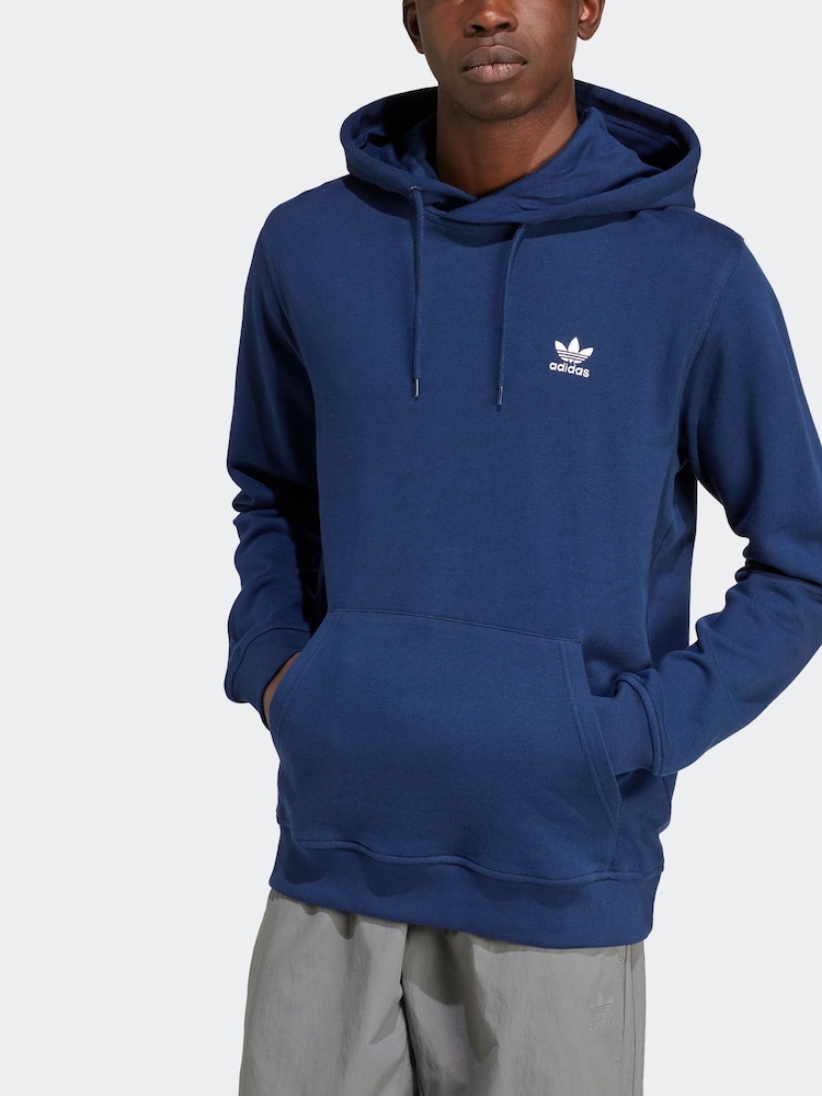 adidas originals Dark Blue 100% Cotton Trefoil Essentials Hoodie - Image 4 of 7