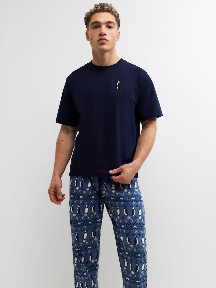 River Island Blue Fairisle Penguin Pyjamas Set - Image 2 of 5