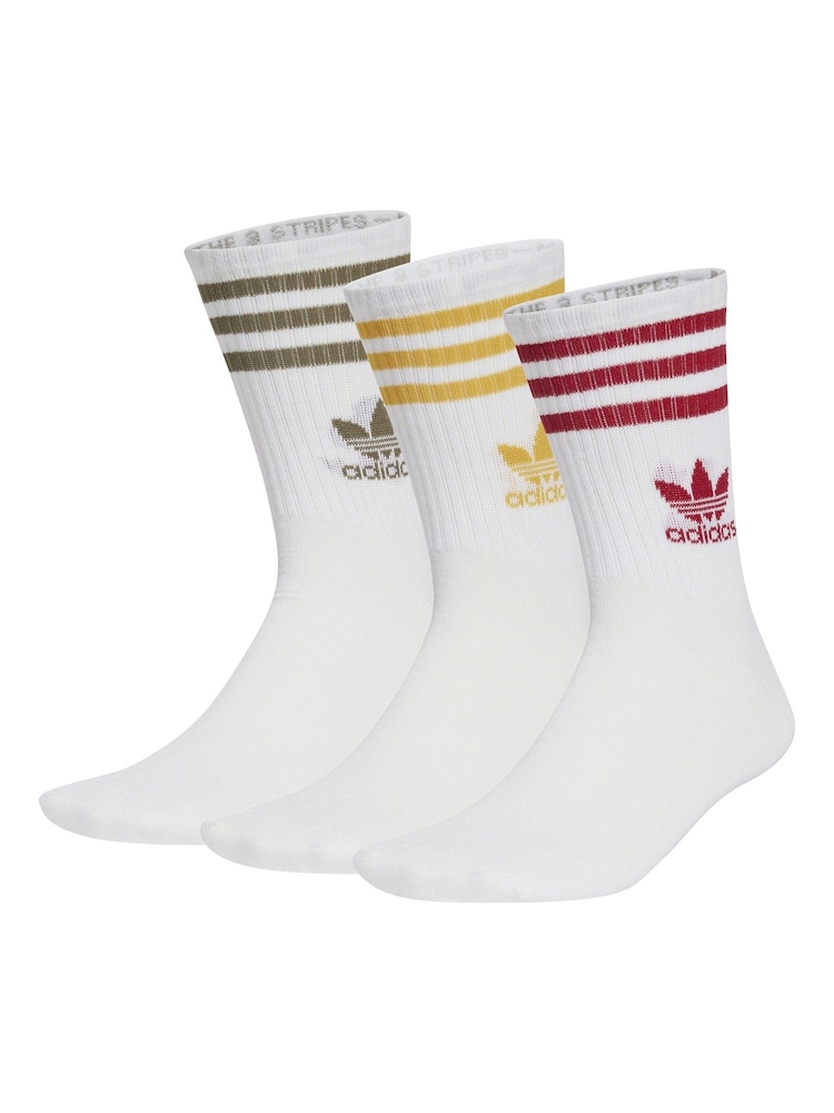adidas Originals Cream White Mid Cut Crew Socks 3 Pack - Image 9 of 9