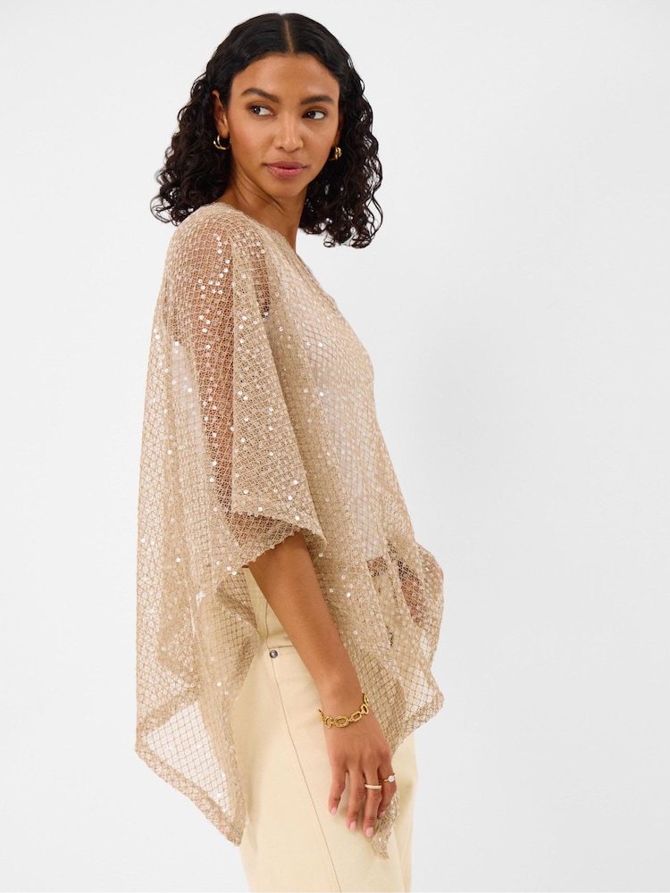Accessorize Cream Sheer Sequin Poncho - Image 2 of 3 Accessorize Cream Sheer Sequin Poncho - Image 2 of 3