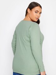 Yours Curve Green Popper Ribbed Long Sleeve Top - Image 2 of 4