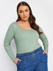 Yours Curve Green Popper Ribbed Long Sleeve Top - Image 4 of 4