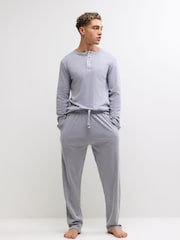 River Island Grey Textured Henley Loungewear Set - Image 1 of 4