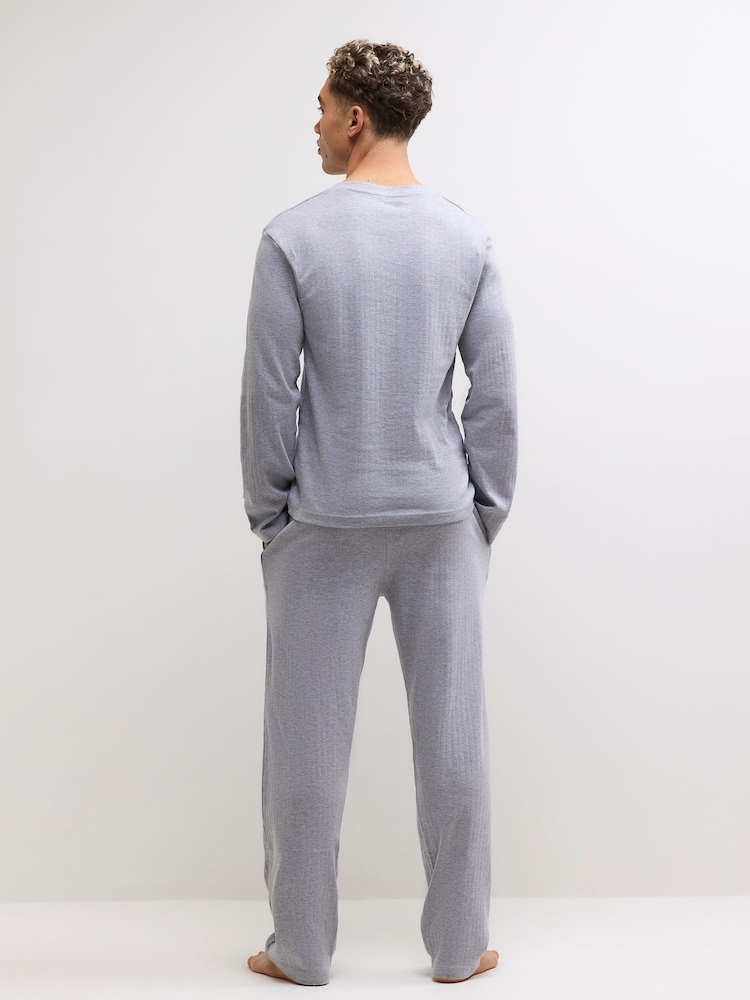 River Island Grey Textured Henley Loungewear Set - Image 2 of 4