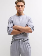 River Island Grey Textured Henley Loungewear Set - Image 3 of 4