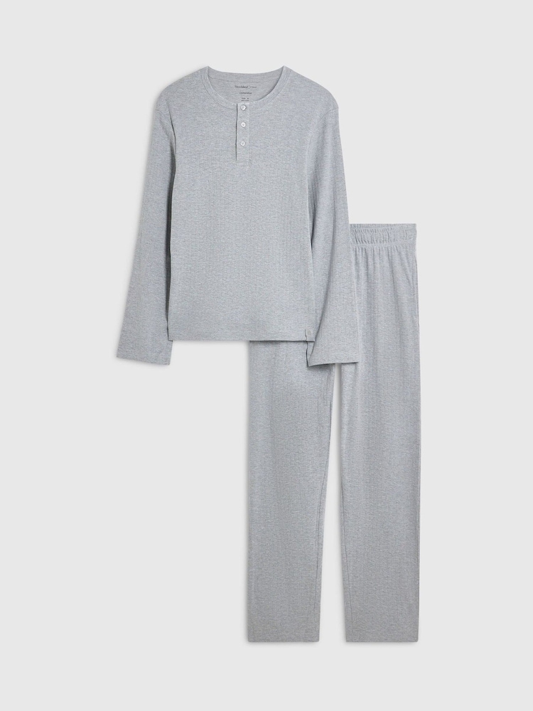 River Island Grey Textured Henley Loungewear Set - Image 4 of 4