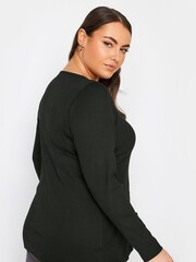 Yours Curve Black Popper Ribbed Long Sleeve Top - Image 2 of 3