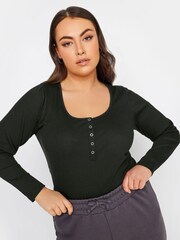 Yours Curve Black Popper Ribbed Long Sleeve Top - Image 3 of 3