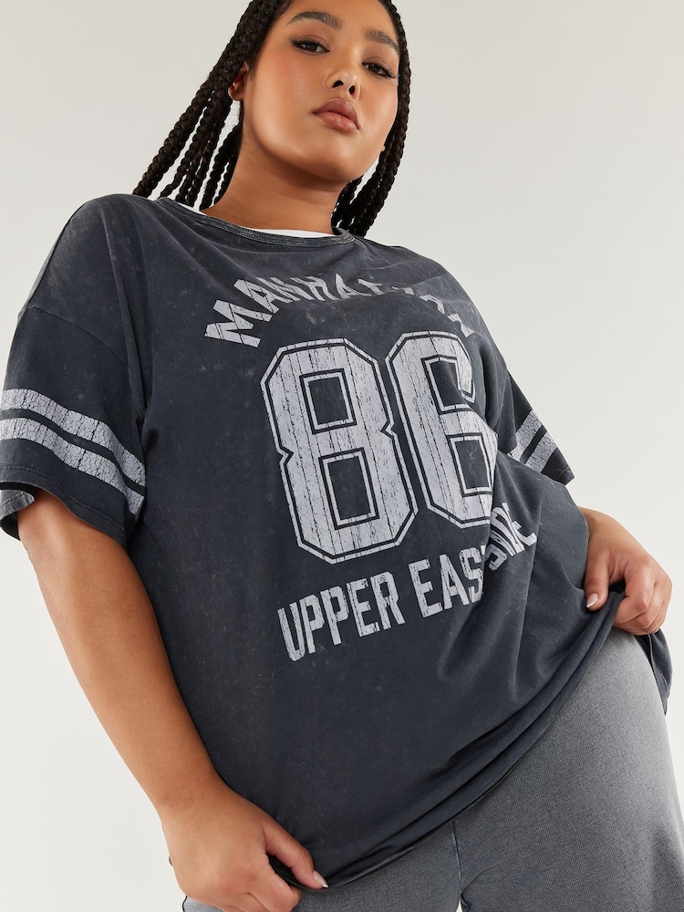 Yours Curve Grey Varsity Manhattan Top - Image 1 of 5
