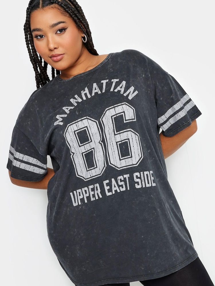 Yours Curve Grey Varsity Manhattan Top - Image 2 of 5 Yours Curve Grey Varsity Manhattan Top - Image 2 of 5