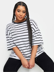 Yours Curve Grey Stripe Boxy T-Shirt - Image 1 of 4