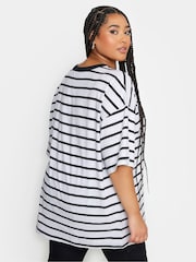 Yours Curve Grey Stripe Boxy T-Shirt - Image 2 of 4