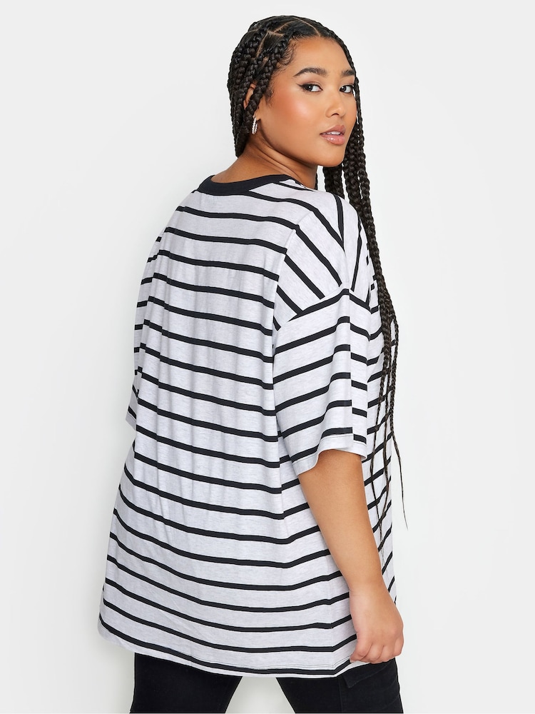 Yours Curve Grey Stripe Boxy T-Shirt - Image 2 of 4