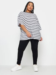 Yours Curve Grey Stripe Boxy T-Shirt - Image 3 of 4