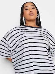 Yours Curve Grey Stripe Boxy T-Shirt - Image 4 of 4