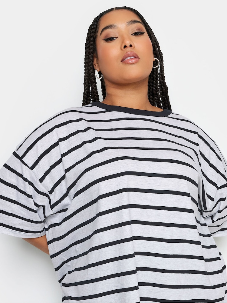 Yours Curve Grey Stripe Boxy T-Shirt - Image 4 of 4