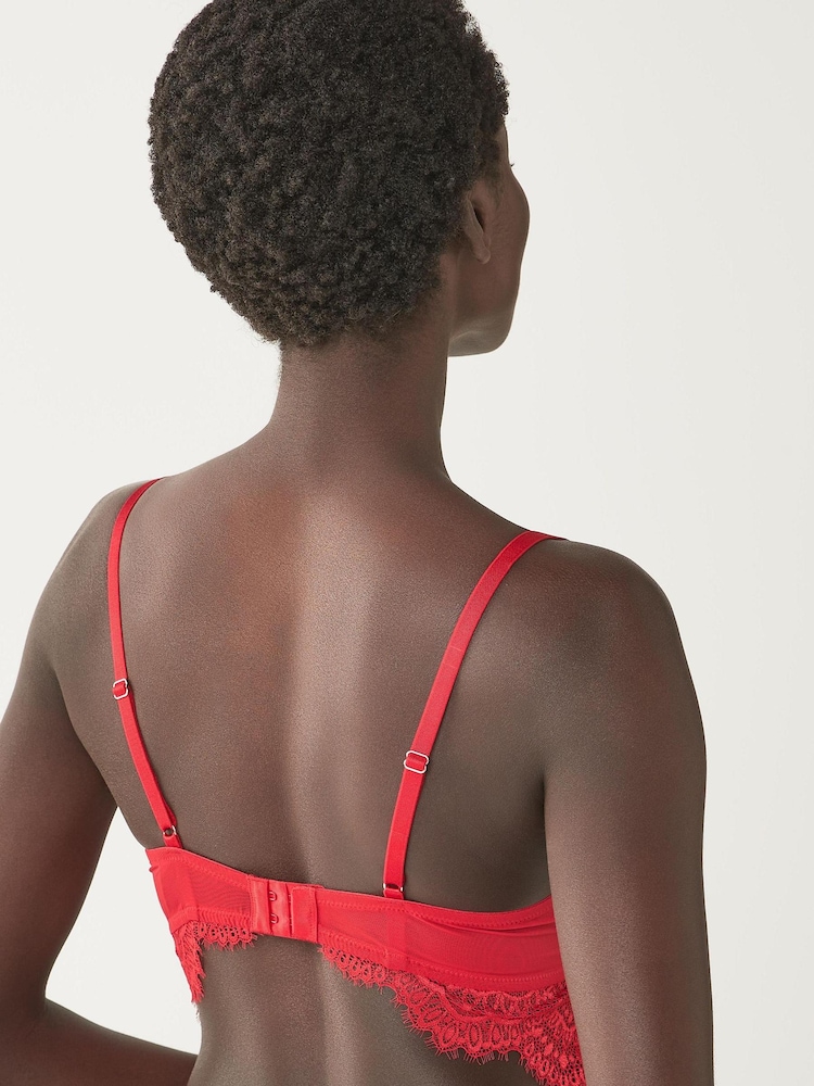 Red Non Pad Balcony Glamour Lace Wired Strappy Bra - Image 2 of 5 Red Non Pad Balcony Glamour Lace Wired Strappy Bra - Image 2 of 5