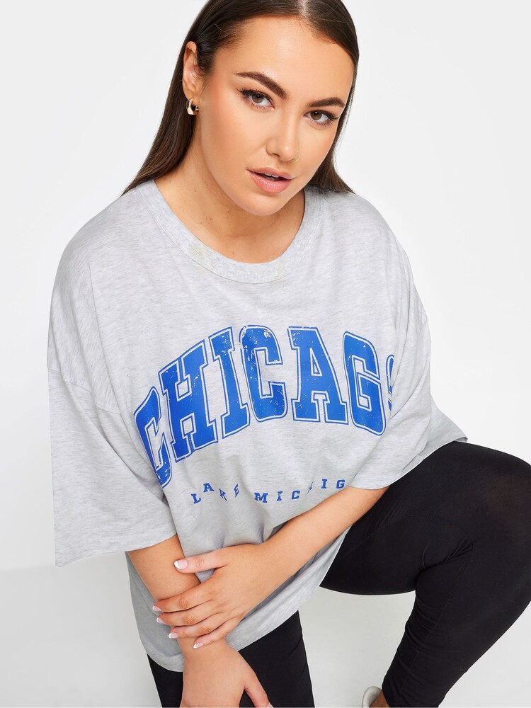 Yours Curve Grey Chicago Boxy T-Shirt - Image 4 of 4